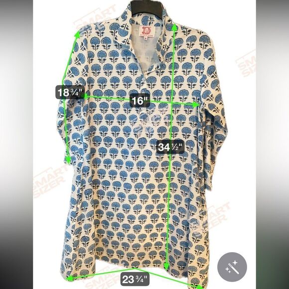 Victoria Dunn Sz M Blue White Feminine Boho Cotton Flowy Statement Pocket Dress - Picture 7 of 8